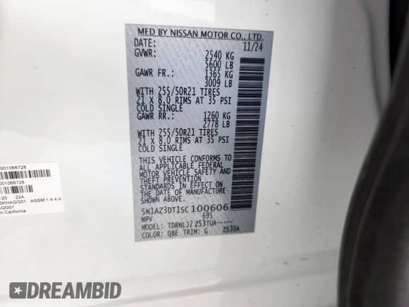 2025 Nissan Murano Platinum с VIN 5N1AZ3DT1SC100606, выставлен на аукционе Copart как лот 71260035 с пробегом 6 990 миль миль и Списание • Salvage title. История ставок и продаж доступна на DreamBid. Изображение 13.