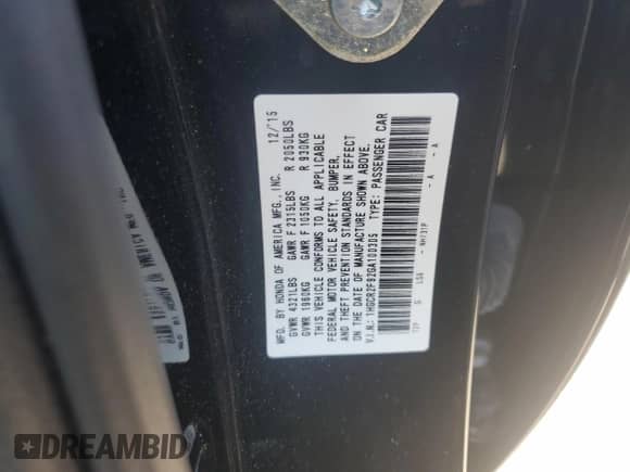 2016 Honda Accord EX-L with VIN 1HGCR2F92GA100305, listed as a Copart auction lot 66304275 with Not provided miles and Salvage title. Bid and sale history available at DreamBid. Image 12.