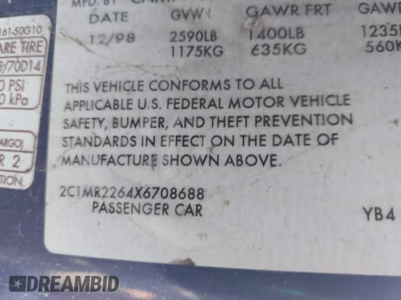 1999 Chevrolet Metro с VIN 2C1MR2264X6708688, выставлен на аукционе IAAI как лот 42827116 с пробегом 230 118 миль миль и . История ставок и продаж доступна на DreamBid. Изображение 9.