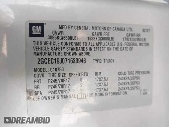 2007 Chevrolet Silverado 1500 1LT с VIN 2GCEC19J071620943, выставлен на аукционе IAAI как лот 41675473 с пробегом 358 881 миль миль и . История ставок и продаж доступна на DreamBid. Изображение 9.