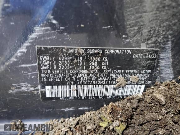 2022 Subaru Impreza with VIN 4S3GTAB62N3717972, listed as a Copart auction lot 61243475 with 32,791 mi miles and Salvage title. Bid and sale history available at DreamBid. Image 12.