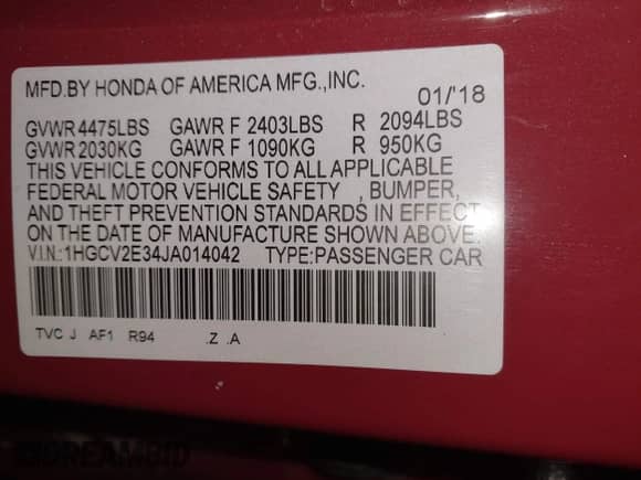 2018 Honda Accord Sport with VIN 1HGCV2E34JA014042, listed as a IAAI auction lot 41456853 with 56,161 mi miles and . Bid and sale history available at DreamBid. Image 9.
