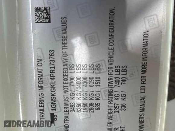 2023 Chevrolet Suburban High Country z VIN 1GNSKGKL4PR173763, wystawiony jako Copart lot #85697485 z przebiegiem 24 229 mil mil oraz Czysty tytuł • Clean title. Historia ofert i sprzedaży dostępna na DreamBid. Obrazek 10.