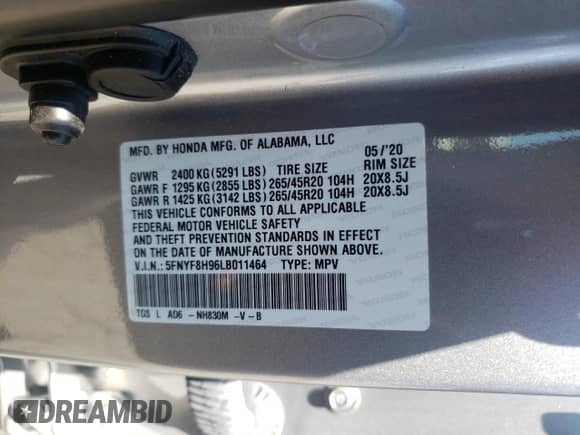 2020 Honda Passport Touring с VIN 5FNYF8H96LB011464, выставлен на аукционе Copart как лот 69017995 с пробегом 58 459 миль миль и Списание • Salvage title. История ставок и продаж доступна на DreamBid. Изображение 13.