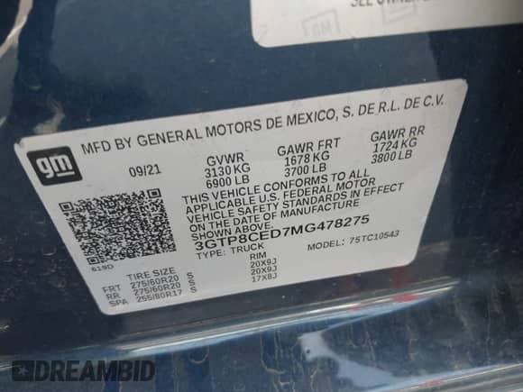 2021 GMC Sierra 1500 Elevation с VIN 3GTP8CED7MG478275, выставлен на аукционе IAAI как лот 42171755 с пробегом 73 266 миль миль и . История ставок и продаж доступна на DreamBid. Изображение 9.