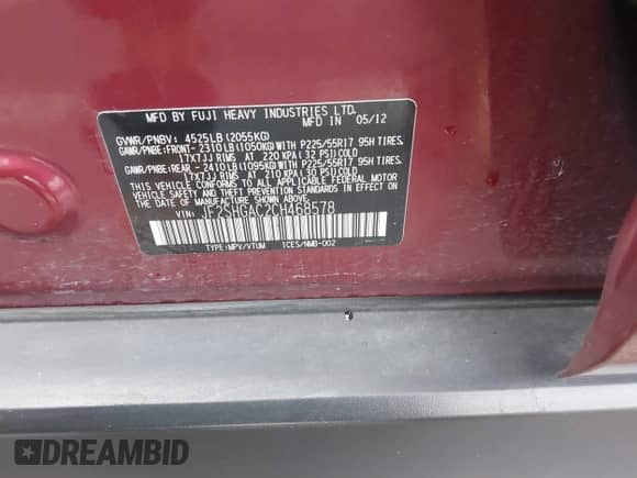 2012 Subaru Forester XT Premium z VIN JF2SHGAC2CH468578, wystawiony jako IAAI lot #41315950 z przebiegiem 213 860 mil mil oraz . Historia ofert i sprzedaży dostępna na DreamBid. Obrazek 9.