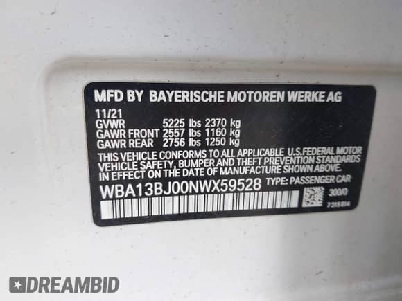 2022 BMW 5 Series 530i xDrive with VIN WBA13BJ00NWX59528, listed as a IAAI auction lot 42388427 with 50,374 mi miles and . Bid and sale history available at DreamBid. Image 9.