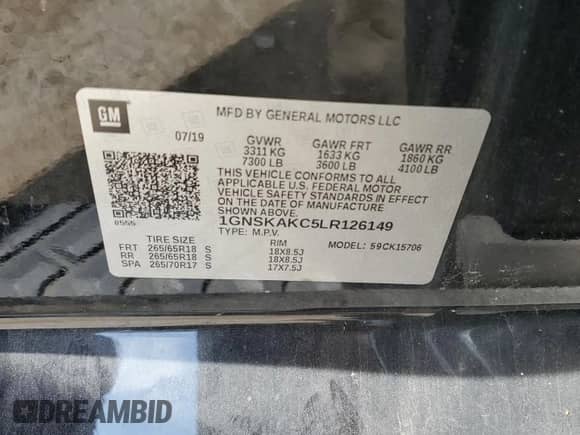 2020 Chevrolet Tahoe LS z VIN 1GNSKAKC5LR126149, wystawiony jako Copart lot #68444315 z przebiegiem 53 625 mil mil oraz Czysty tytuł • Clean title. Historia ofert i sprzedaży dostępna na DreamBid. Obrazek 12.
