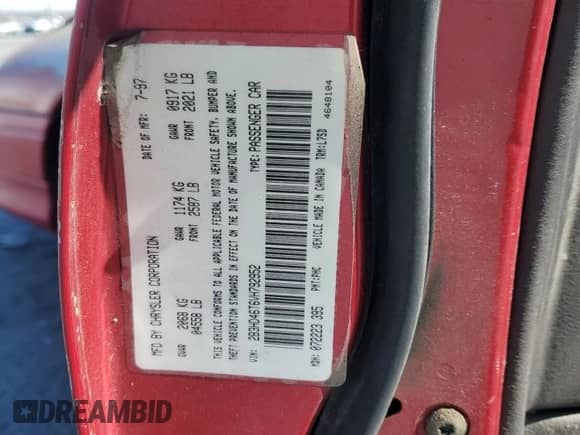 1997 Dodge Intrepid z VIN 2B3HD46T6VH792952, wystawiony jako Copart lot #45269255 z przebiegiem 169 617 mil mil oraz Szkoda całkowita • Salvage title. Historia ofert i sprzedaży dostępna na DreamBid. Obrazek 14.