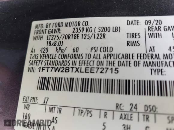 2020 Ford F-250 XL с VIN 1FT7W2BTXLEE72715, выставлен на аукционе IAAI как лот 43175846 с пробегом 115 863 миль миль и . История ставок и продаж доступна на DreamBid. Изображение 9.