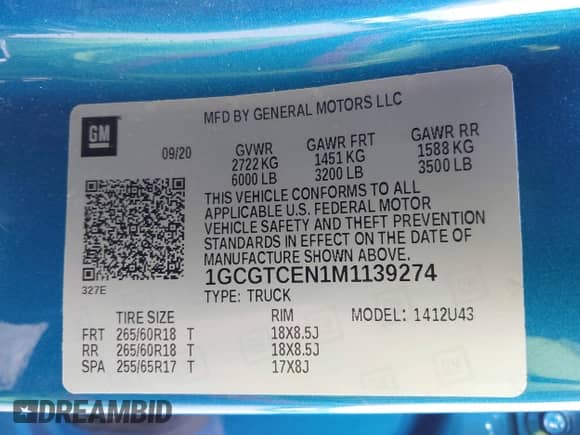 2021 Chevrolet Colorado 4WD LT with VIN 1GCGTCEN1M1139274, listed as a IAAI auction lot 42798992 with 69,874 mi miles and . Bid and sale history available at DreamBid. Image 9.