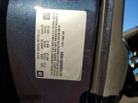 2013 Chevrolet Corvette Grand Sport 1LT with VIN 1G1YU2DW2D5108364, listed as a Copart auction lot 76269664 with 65,594 mi miles and Salvage title. Bid and sale history available at DreamBid. Image 15.