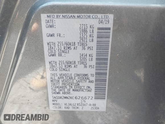 2019 Nissan Pathfinder SV с VIN 5N1DR2MN2KC626672, выставлен на аукционе IAAI как лот 42767096 с пробегом 141 596 миль миль и . История ставок и продаж доступна на DreamBid. Изображение 9.