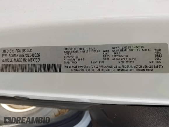 2025 Ram ProMaster Cargo Tradesman с VIN 3C6MRVHG7SE548326, выставлен на аукционе IAAI как лот 43311636 с пробегом 10 425 миль миль и . История ставок и продаж доступна на DreamBid. Изображение 9.