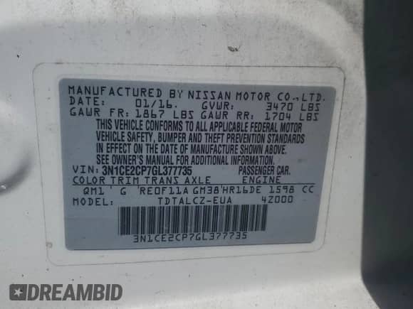 2016 Nissan Note S with VIN 3N1CE2CP7GL377735, listed as a Copart auction lot 80829295 with 118,606 mi miles and Clean title. Bid and sale history available at DreamBid. Image 12.