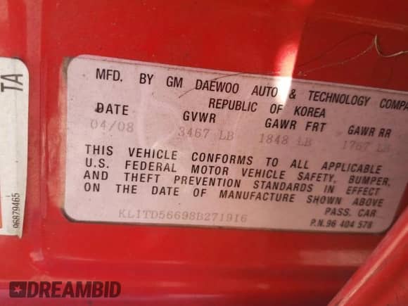 2008 Chevrolet Aveo LS с VIN KL1TD56698B271916, выставлен на аукционе Copart как лот 76004834 с пробегом 167 884 миль миль и Списание • Salvage title. История ставок и продаж доступна на DreamBid. Изображение 13.