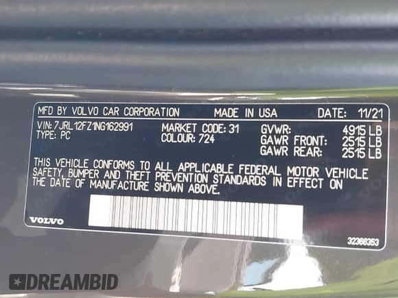 2022 Volvo S60 Momentum z VIN 7JRL12FZ1NG162991, wystawiony jako IAAI lot #42364000 z przebiegiem 69 626 mil mil oraz . Historia ofert i sprzedaży dostępna na DreamBid. Obrazek 9.