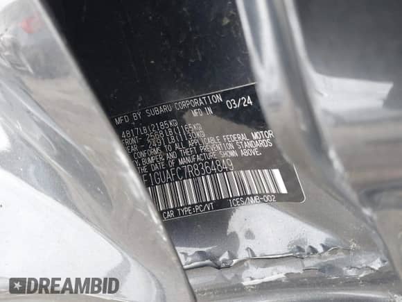 2024 Subaru Impreza Special Sports с VIN JF1GUAFC7R8364849, выставлен на аукционе IAAI как лот 43464173 с пробегом 27 922 миль миль и . История ставок и продаж доступна на DreamBid. Изображение 9.