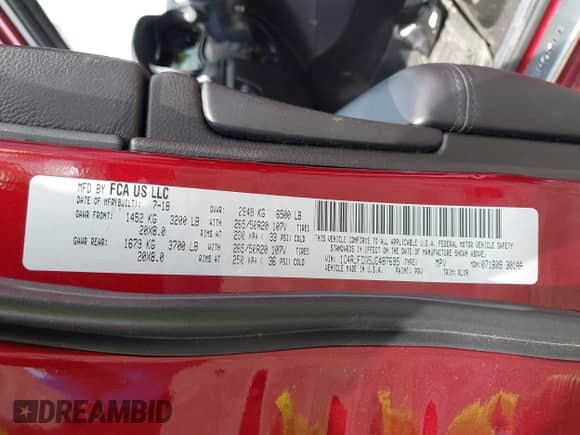 2018 Jeep Grand Cherokee Overland with VIN 1C4RJFCG5JC487695, listed as a IAAI auction lot 42177419 with 68,668 mi miles and . Bid and sale history available at DreamBid. Image 9.