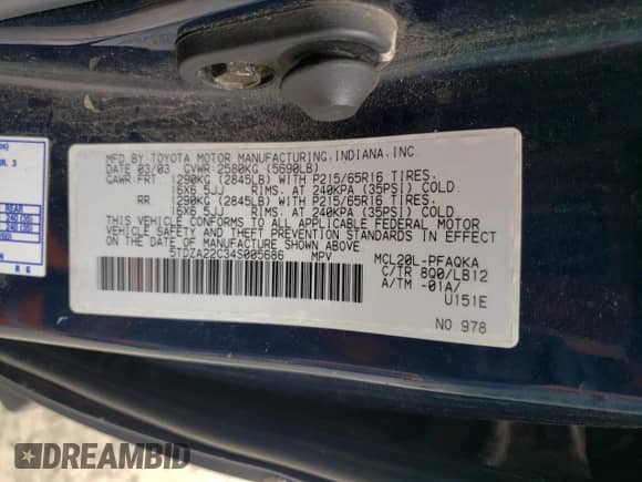 2004 Toyota Sienna XLE с VIN 5TDZA22C34S005686, выставлен на аукционе Copart как лот 65689645 с пробегом 264 706 миль миль и Чистый • Clean title. История ставок и продаж доступна на DreamBid. Изображение 12.