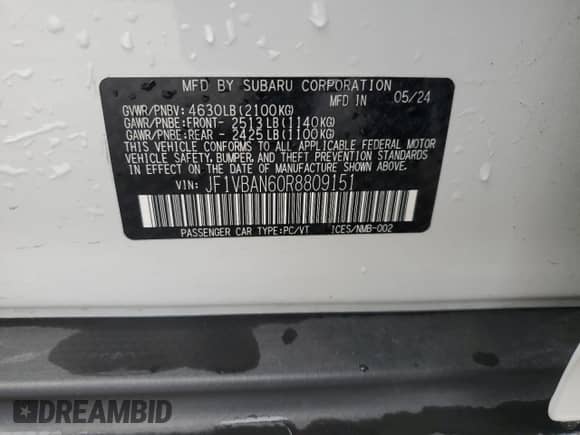 2024 Subaru WRX Limited с VIN JF1VBAN60R8809151, выставлен на аукционе Copart как лот 55129005 с пробегом 11 386 миль миль и Списание • Salvage title. История ставок и продаж доступна на DreamBid. Изображение 12.