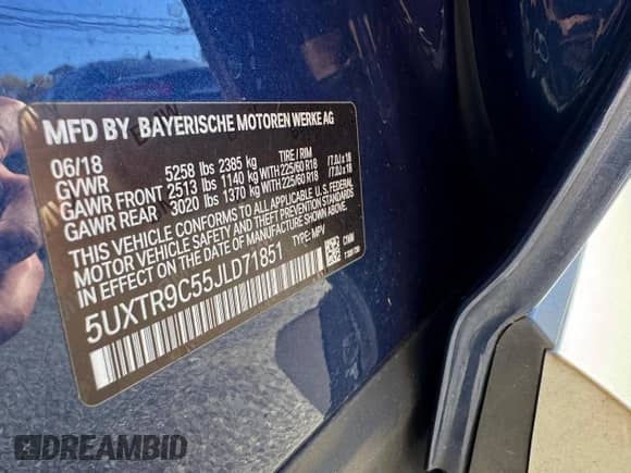 2018 BMW X3 xDrive30i с VIN 5UXTR9C55JLD71851, выставлен на аукционе Copart как лот 89790265 с пробегом 113 509 миль миль и Чистый • Clean title. История ставок и продаж доступна на DreamBid. Изображение 10.