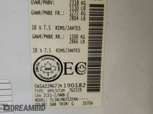 2018 Nissan Murano SV z VIN 5N1AZ2MG7JN190182, wystawiony jako Copart lot #71690185 z przebiegiem 81 127 mil mil oraz Czysty tytuł • Clean title. Historia ofert i sprzedaży dostępna na DreamBid. Obrazek 14.