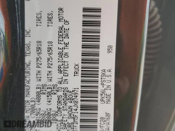 2018 Toyota Tundra SR5 with VIN 5TFDM5F14JX074971, listed as a Copart auction lot 51116995 with 150,071 mi miles and Salvage title. Bid and sale history available at DreamBid. Image 13.