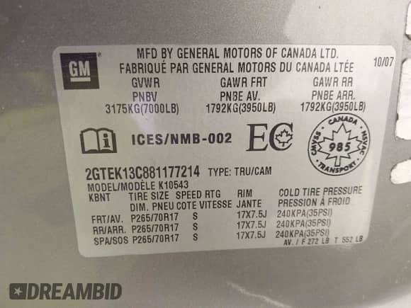 2008 GMC Sierra 1500 SL with VIN 2GTEK13C881177214, listed as a IAAI auction lot 42700617 with Not provided miles and . Bid and sale history available at DreamBid. Image 9.