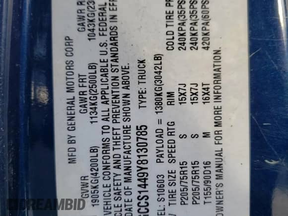 2000 Chevrolet S-10 LS z VIN 1GCCS1449Y8130785, wystawiony jako Copart lot #47471365 z przebiegiem 75 343 mil mil oraz Szkoda całkowita • Salvage title. Historia ofert i sprzedaży dostępna na DreamBid. Obrazek 12.