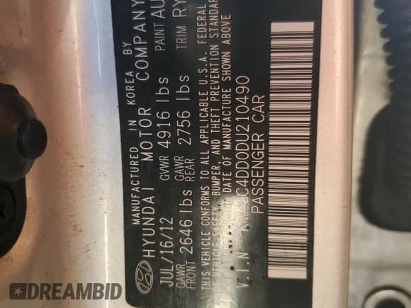 2013 Hyundai Genesis 3.8L z VIN KMHGC4DD0DU210490, wystawiony jako Copart lot #73828394 z przebiegiem Nie podano mil oraz Nie do naprawy • Non repairable. Historia ofert i sprzedaży dostępna na DreamBid. Obrazek 13.