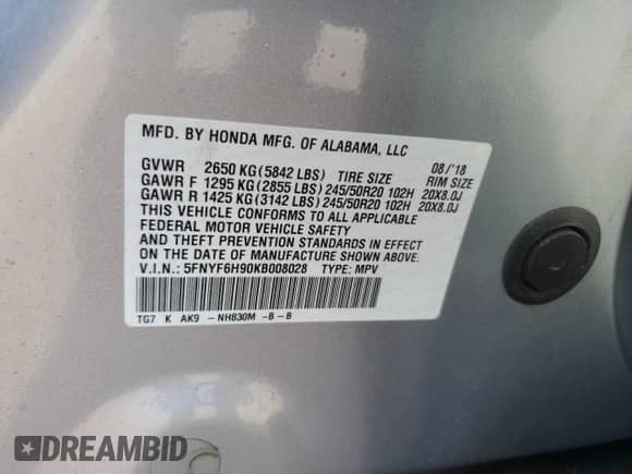 2019 Honda Pilot Touring 8-Passenger z VIN 5FNYF6H90KB008028, wystawiony jako Copart lot #66518825 z przebiegiem 90 735 mil mil oraz Szkoda całkowita • Salvage title. Historia ofert i sprzedaży dostępna na DreamBid. Obrazek 13.