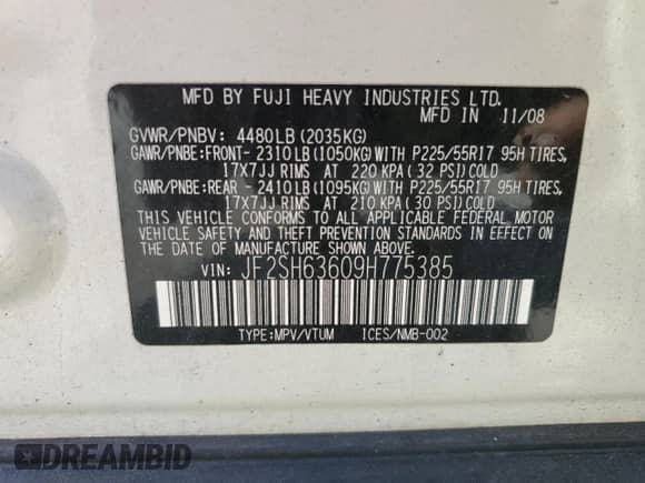 2009 Subaru Forester X with VIN JF2SH63609H775385, listed as a Copart auction lot 84521665 with 72,075 mi miles and Salvage title. Bid and sale history available at DreamBid. Image 14.