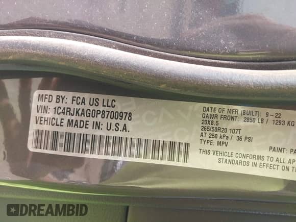 2023 Jeep Grand Cherokee Altitude with VIN 1C4RJKAG0P8700978, listed as a IAAI auction lot 42143863 with Not provided miles and . Bid and sale history available at DreamBid. Image 9.
