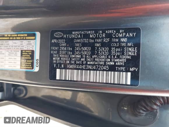 2022 Hyundai Palisade SEL z VIN KM8R44HE3NU472045, wystawiony jako IAAI lot #40617564 z przebiegiem Nie podano mil oraz . Historia ofert i sprzedaży dostępna na DreamBid. Obrazek 9.