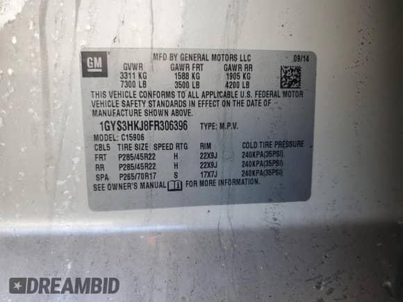 2015 Cadillac Escalade ESV Luxury with VIN 1GYS3HKJ8FR306396, listed as a Copart auction lot 51963665 with Not provided miles and Non repairable. Bid and sale history available at DreamBid. Image 13.