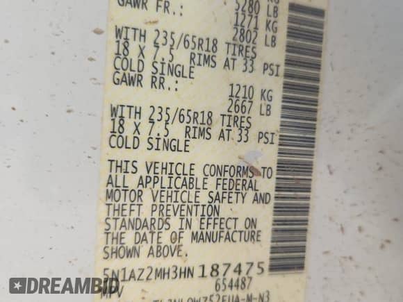 2017 Nissan Murano Platinum z VIN 5N1AZ2MH3HN187475, wystawiony jako Copart lot #71085085 z przebiegiem 133 719 mil mil oraz Czysty tytuł • Clean title. Historia ofert i sprzedaży dostępna na DreamBid. Obrazek 13.