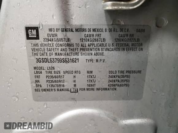 2009 Saturn VUE XR с VIN 3GSDL63799S631621, выставлен на аукционе Copart как лот 86645004 с пробегом 136 614 миль миль и На запчасти • Non repairable. История ставок и продаж доступна на DreamBid. Изображение 13.
