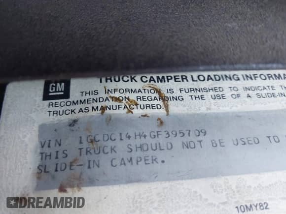 1986 Chevrolet Silverado 1500 с VIN 1GCDC14H4GF395709, выставлен на аукционе IAAI как лот 42027583 с пробегом 13 358 миль миль и . История ставок и продаж доступна на DreamBid. Изображение 9.