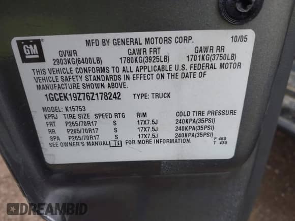 2006 Chevrolet Silverado 1500 LT3 с VIN 1GCEK19Z76Z178242, выставлен на аукционе IAAI как лот 42322595 с пробегом 279 612 миль миль и . История ставок и продаж доступна на DreamBid. Изображение 9.