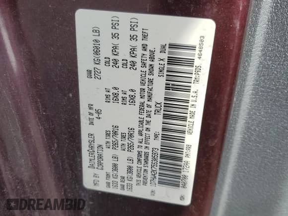 2005 Dodge Dakota SLT with VIN 1D7HW42K75S305973, listed as a Copart auction lot 58300615 with 179,658 mi miles and Salvage title. Bid and sale history available at DreamBid. Image 12.