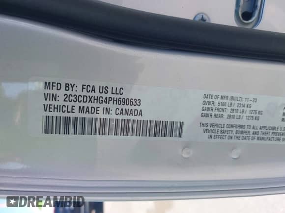 2023 Dodge Charger GT z VIN 2C3CDXHG4PH690633, wystawiony jako IAAI lot #43069775 z przebiegiem 31 949 mil mil oraz . Historia ofert i sprzedaży dostępna na DreamBid. Obrazek 9.