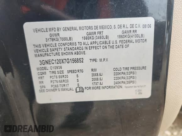 2007 Chevrolet Avalanche 3LT z VIN 3GNEC120X7G156852, wystawiony jako Copart lot #90591925 z przebiegiem Nie podano mil oraz Czysty tytuł • Clean title. Historia ofert i sprzedaży dostępna na DreamBid. Obrazek 12.