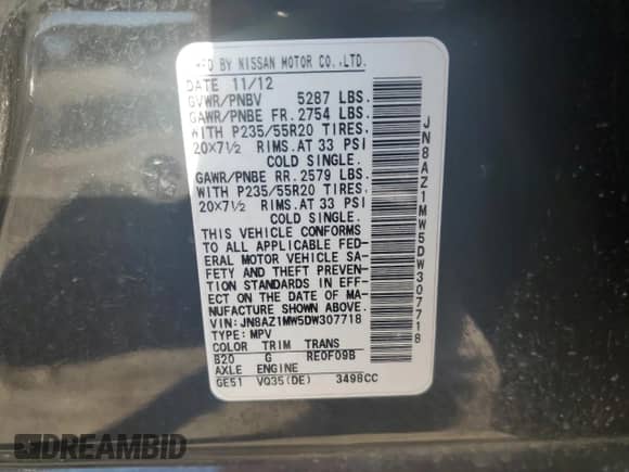 2013 Nissan Murano LE with VIN JN8AZ1MW5DW307718, listed as a Copart auction lot 80746184 with 87,784 mi miles and Salvage title. Bid and sale history available at DreamBid. Image 15.