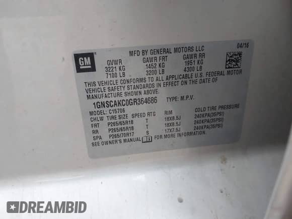 2016 Chevrolet Tahoe LS с VIN 1GNSCAKC0GR364686, выставлен на аукционе IAAI как лот 41908941 с пробегом 146 556 миль миль и . История ставок и продаж доступна на DreamBid. Изображение 9.