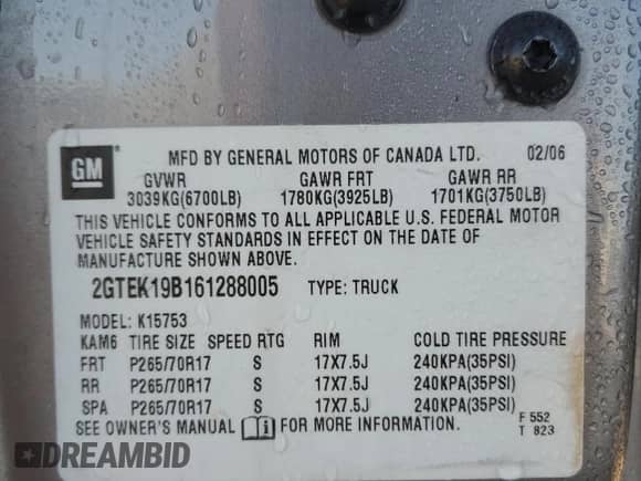 2006 GMC Sierra 1500 SLT with VIN 2GTEK19B161288005, listed as a Copart auction lot 42425755 with Not provided miles and Salvage title. Bid and sale history available at DreamBid. Image 12.