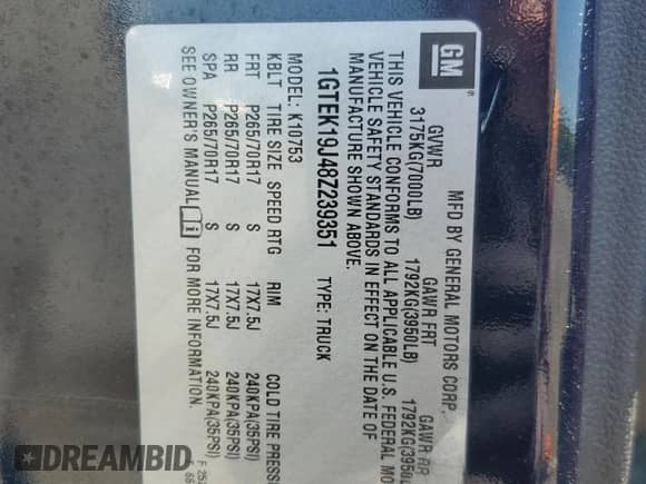 2008 GMC Sierra 1500 SLE2 z VIN 1GTEK19J48Z239351, wystawiony jako Copart lot #56452115 z przebiegiem 98 768 mil mil oraz Czysty tytuł • Clean title. Historia ofert i sprzedaży dostępna na DreamBid. Obrazek 12.