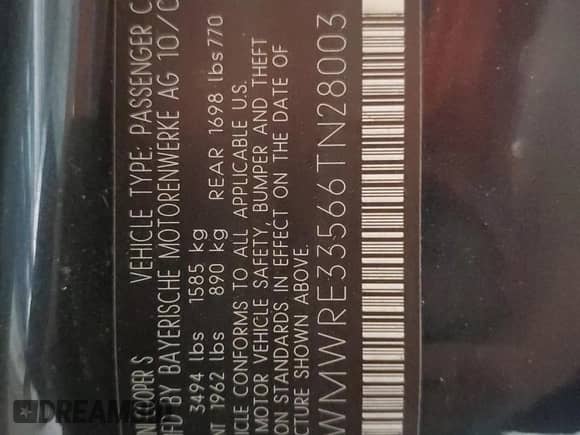 2006 MINI Hardtop S с VIN WMWRE33566TN28003, выставлен на аукционе Copart как лот 66924295 с пробегом 233 085 миль миль и Списание • Salvage title. История ставок и продаж доступна на DreamBid. Изображение 12.