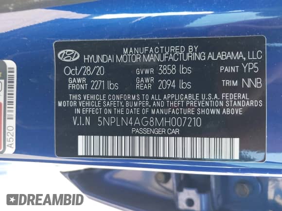 2021 Hyundai Elantra SEL с VIN 5NPLN4AG8MH007210, выставлен на аукционе IAAI как лот 43238204 с пробегом 32 578 миль миль и . История ставок и продаж доступна на DreamBid. Изображение 9.