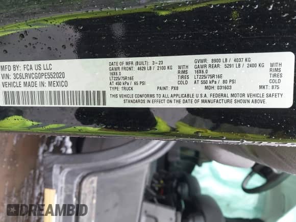 2023 Ram ProMaster Cargo с VIN 3C6LRVCG0PE552020, выставлен на аукционе IAAI как лот 42017519 с пробегом 15 832 миль миль и . История ставок и продаж доступна на DreamBid. Изображение 9.